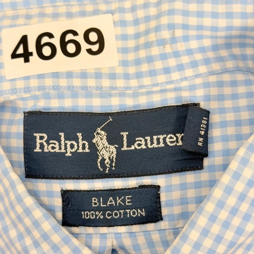 Vintage Ralph Lauren Button Down Men Large Blue Gingham Blake Casual Shirt Pony
